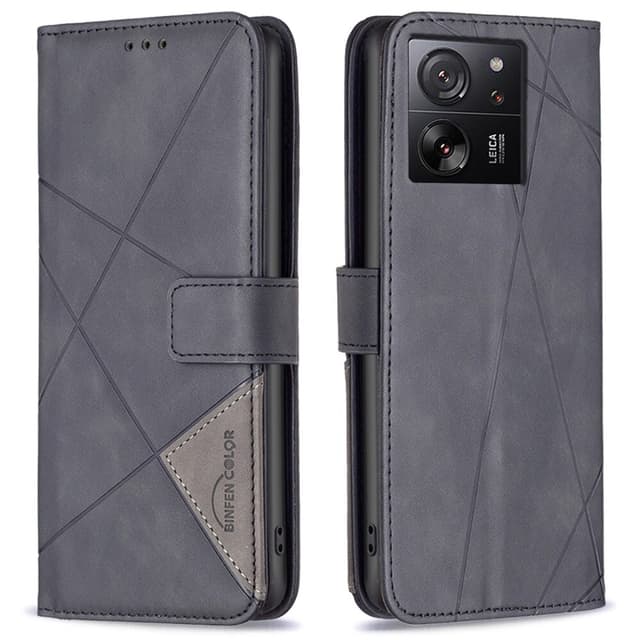 Xiaomi 13T/13T Pro BINFEN COLOR Præget Flip Cover - Sort