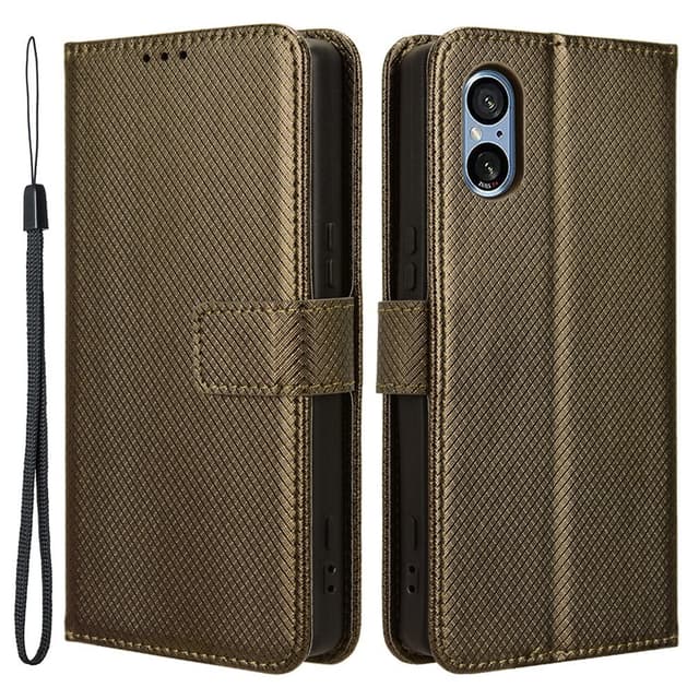 SKALO Sony Xperia 5 V Premium Mini Rhombus Lompakkokotelo - Ruskea