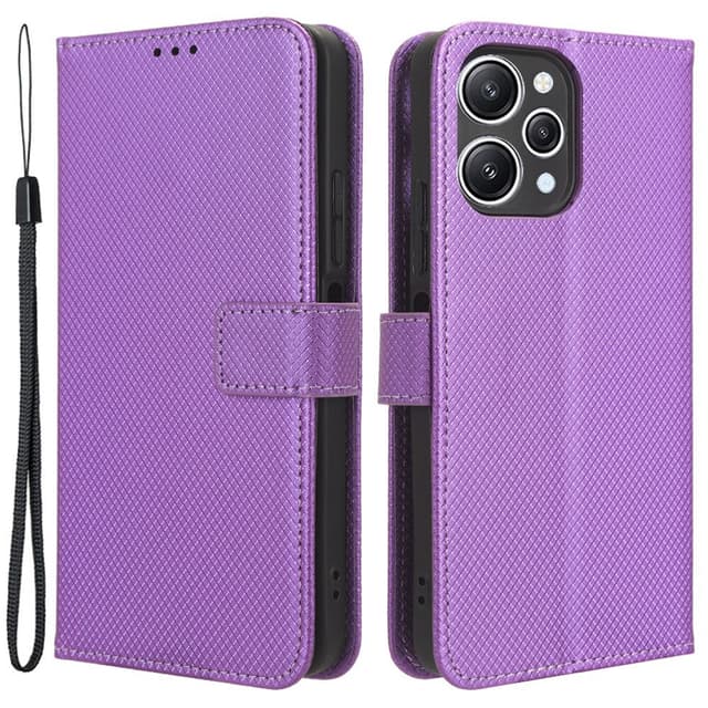 SKALO Xiaomi Redmi 12 4G/5G Premium Mini Rhombus Wallet Flip Cover - Lilla