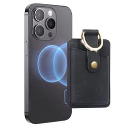 Magnetisk kortholder med justerbar stativ Ringholder for iPhone Sort