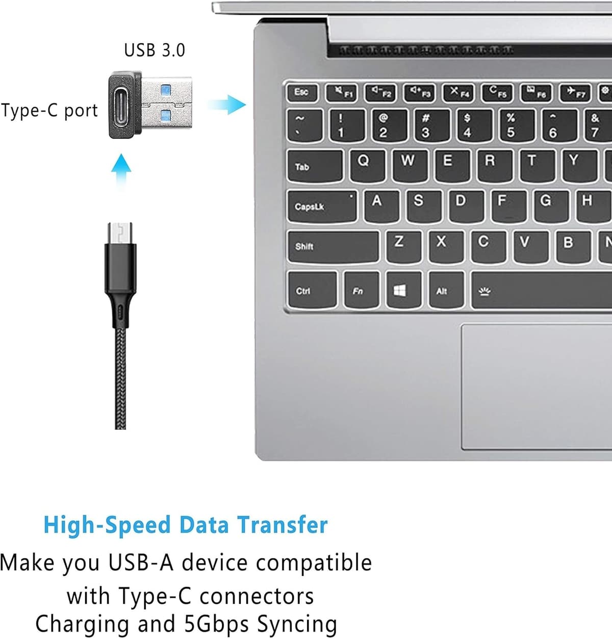NÖRDIC USB-C hunn til USB-A hannvinklet adapter 90 grader - Elkjøp