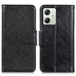 Nappa Texture Split Wallet Stativbetræk til Motorola Moto G54 - Sort