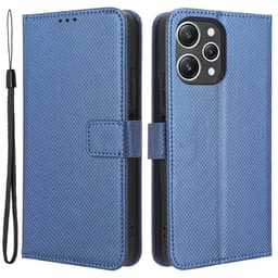 SKALO Xiaomi Redmi 12 4G/5G Premium Mini Rhombus Wallet Flip Cover - Blå