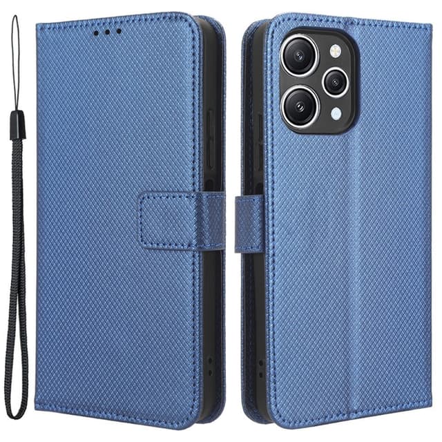 SKALO Xiaomi Redmi 12 4G/5G Premium Mini Rhombus Wallet Flip Cover - Blå