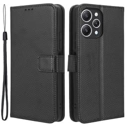 SKALO Xiaomi Redmi 12 4G/5G Premium Mini Rhombus Wallet Flip Cover - Sort