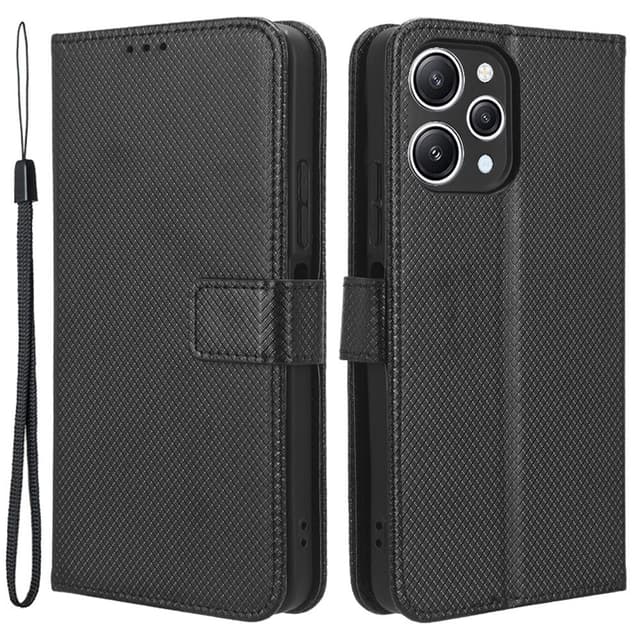 SKALO Xiaomi Redmi 12 4G/5G Premium Mini Romb Plånboksfodral - Svart
