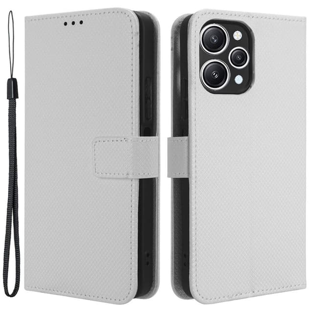 SKALO Xiaomi Redmi 12 4G/5G Premium Mini Rhombus Wallet Flip Cover - Hvid