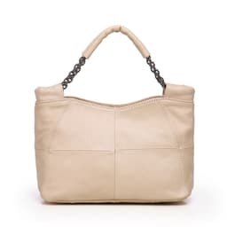 Handväska i äkta läder axelväska Beige