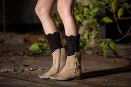 Mote Hekle Strikket Lace Trim Boot Mansjetter Toppers Leg Warmers Sokker Sort