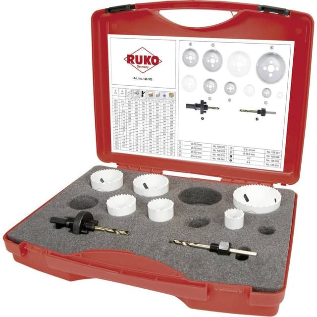 RUKO 126302 Hålsågset 8 delar 22 mm, 29 mm, 35 mm, 44