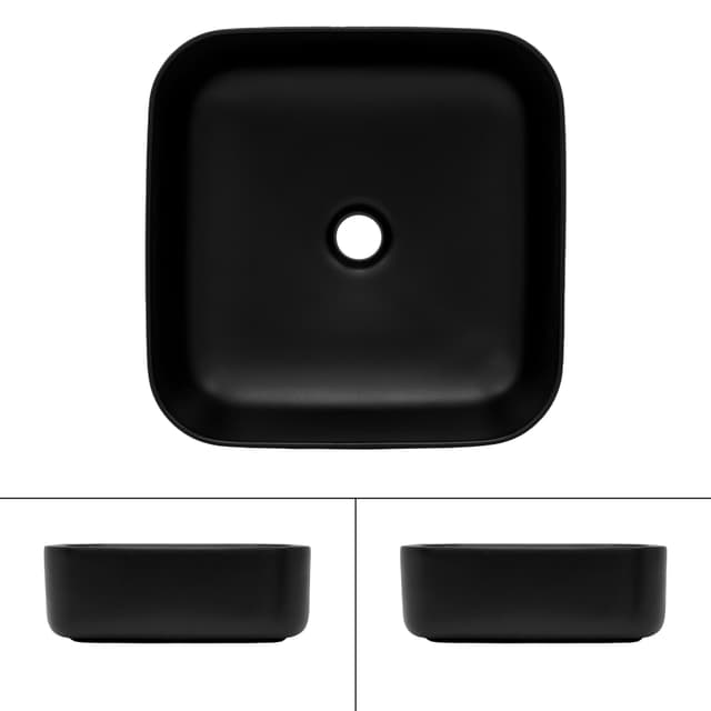 Tvättställ fyrkantigt 39,5x39,5x14 cm Svart keramik ML-Design