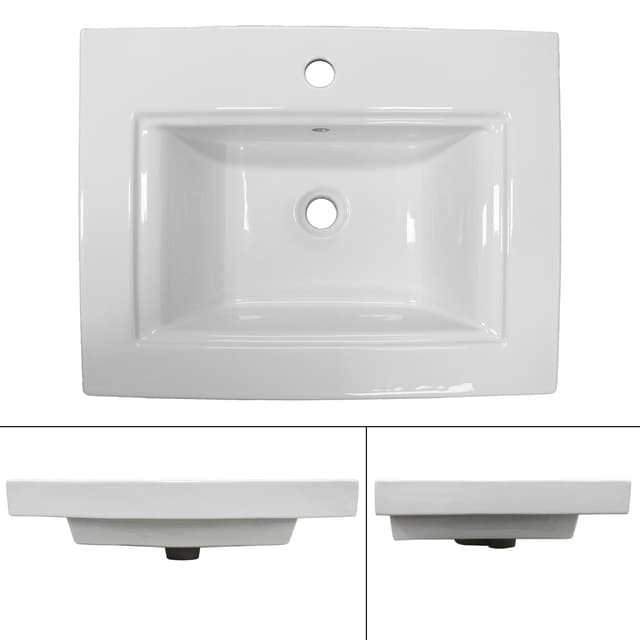 Keramiskt tvättställ med ho installeras i tvättställsbänken 605 x 465 mm