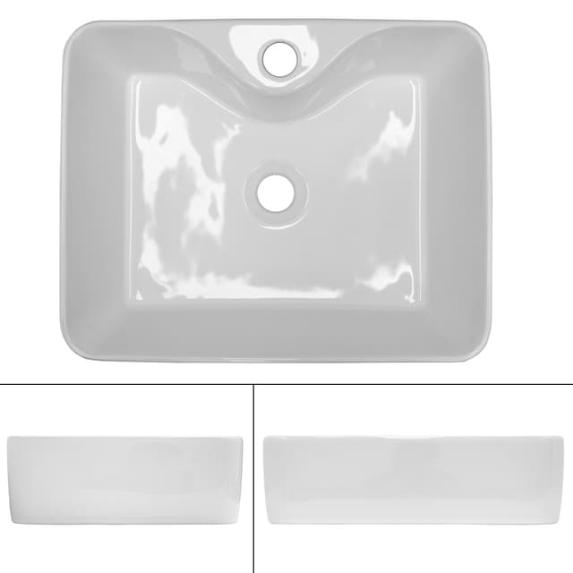 ECD Germany Design tvättställsbänk 480 x 380 x 140 mm, keramik rund