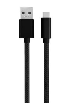 NÖRDIC 15 cm USB C–USB A -kaapeli, USB3.1 Gen1, Quick Charge 60 W, 5 Gb/s, 3 A, nailonpunottu, musta