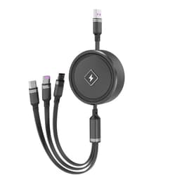 NÖRDIC Monilatauskaapeli 1-3 USB-A-USB-C, Non MFI Lightning ja Micro USB 1m Max 2,4A