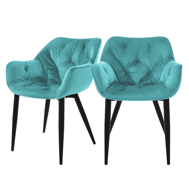 ML-Design Spisebordsstol, sæt af 2, petrol, metalben,