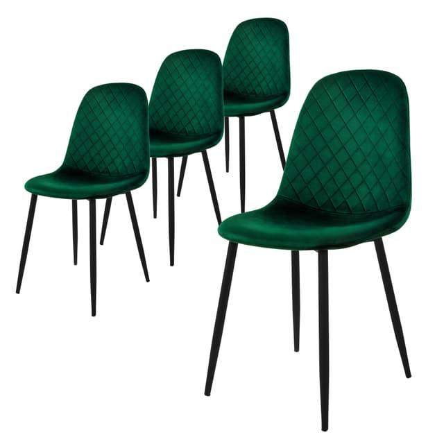 Matstol set om 4 mörkgrön sammet med metallben