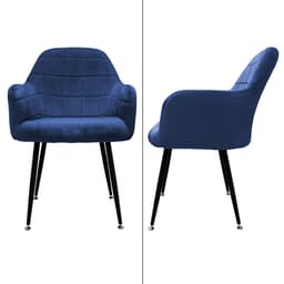 ML-Design matstolar 2 st, mörkblå, sits sammet med svarta metallben