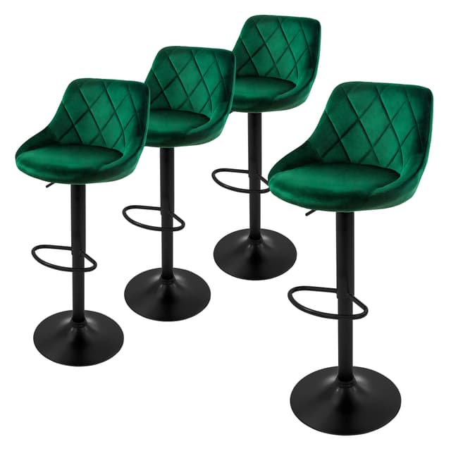 ML-Design barstol, sæt med 4, fløjlsbetræk, grøn 62-82 cm
