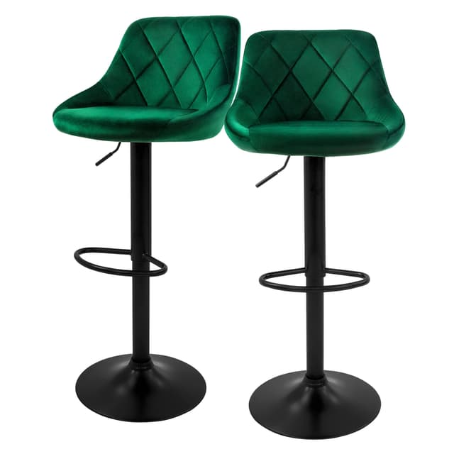 2x Barstol grøn fløjlspolstring, 62-82cm ML-Design