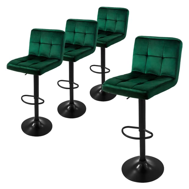 ML-Design barstol, sæt med 4, fløjlsbetræk, grøn, 63-83 cm