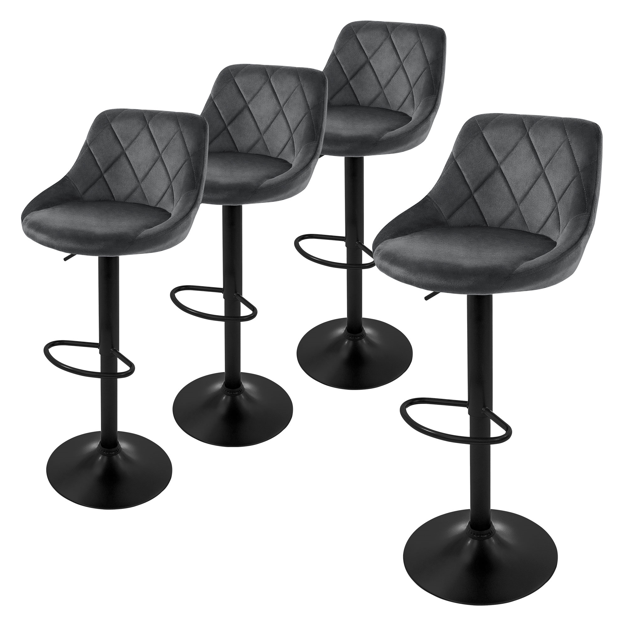 ML-Design barstol set om 4, sammetsöverdrag, grå 62-82 cm