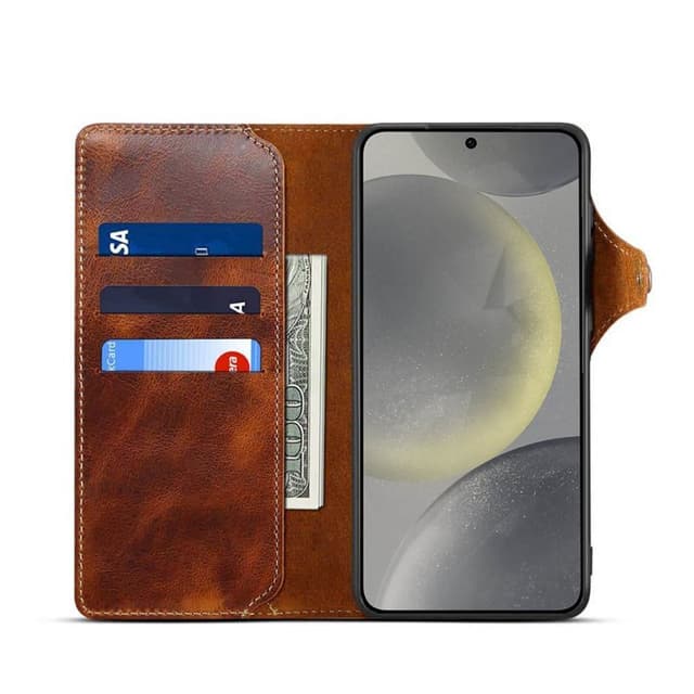 Lompakkokotelo 3-kortti aitoa nahkaa Samsung Galaxy S24 - Ruskea