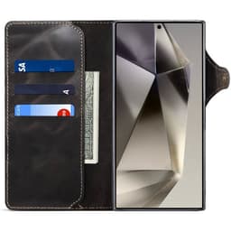Mobil lommebok 3-korts ekte lær Samsung Galaxy S24 Ultra - Sort
