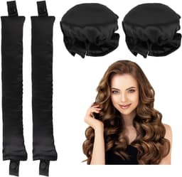2-sett Satin Heatless Hair Curler for søvn om natten Sort