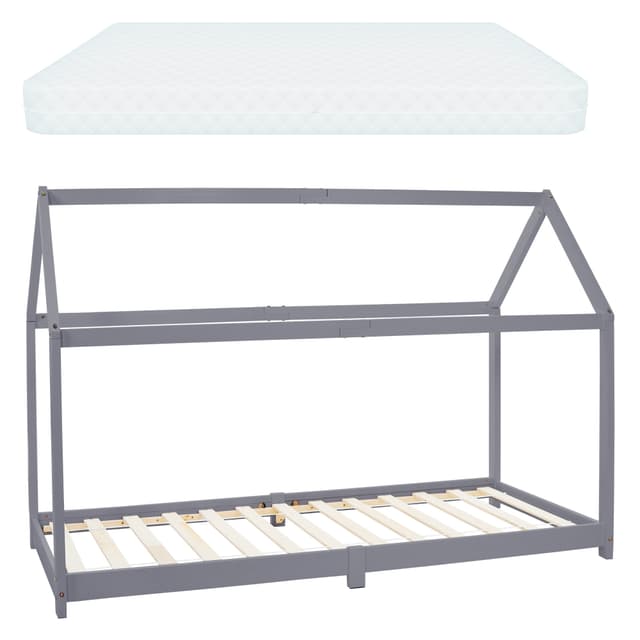 ML Design Säng90x200cm tak och spjälram, ljusgrå