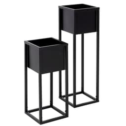 ML-Design 2 blomsterstativer, sort, 21x50/70x21 cm, pulverlakeret metal