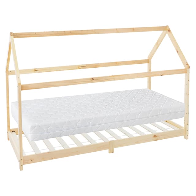 ML-Design Säng90 x200cm med tak och spjälram, natur