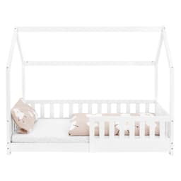 Seng med faldsikring gitterramme og tag 80x160 cm Hvid fyr ML-Design