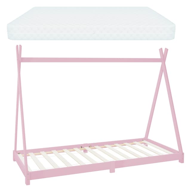 ML Design BedTipi 90 x 200cm med slitsad ram, rosa