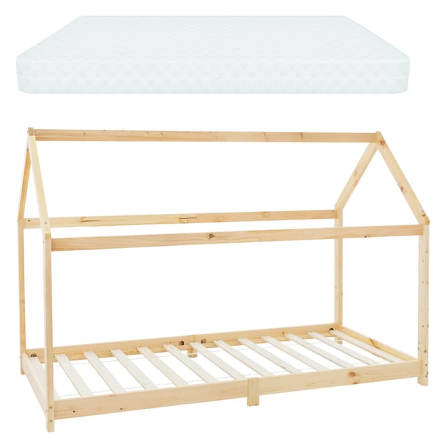 ML Design Säng90x200cm med tak och spjälram, natur
