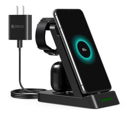 3-i-1 trådlös laddare för telefon, smartklocka, öronsnäckor Sort
