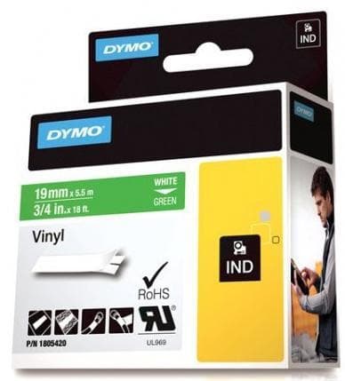 DYMO Rhino Professional, mærkbar permanent vinyltape, 19mm, hvid teks