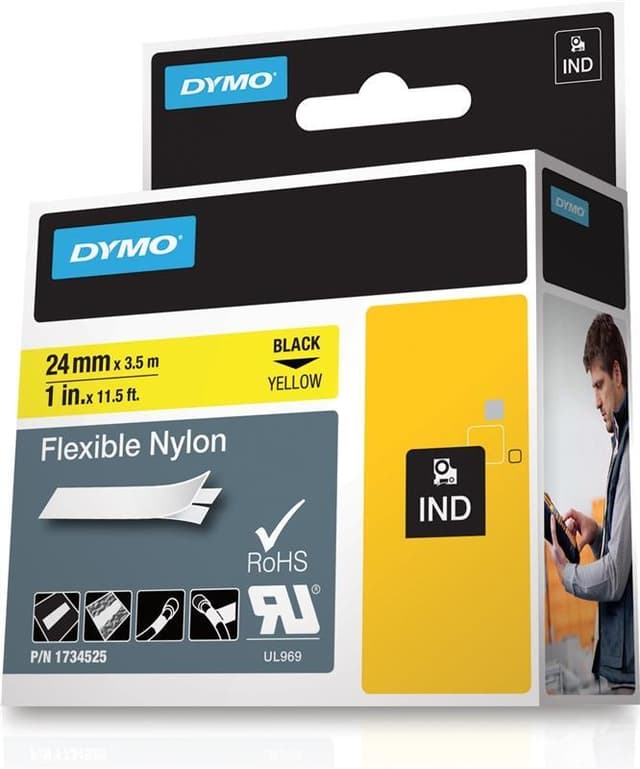 DYMO RhinoPRO märktejp flex nylon 24mm, svart på gult, 3,5m (1734525)