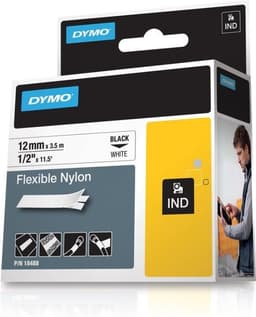 DYMO RhinoPRO märktejp flex nylon 12mm, svart på vitt (18488)