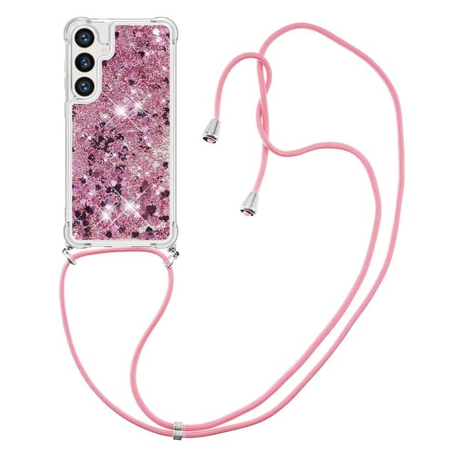 SKALO Samsung S24 Kvicksand Glitter Mobilhalsband - Rosa