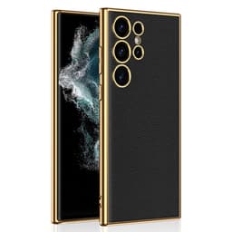 SKALO Samsung S24 Ultra PU-Läder Guldkant Skal - Svart