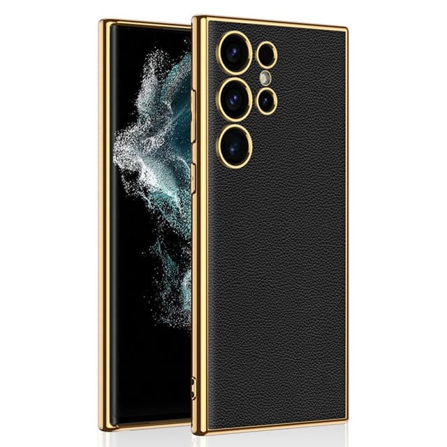 SKALO Samsung S24 Ultra PU-Läder Guldkant Skal - Svart