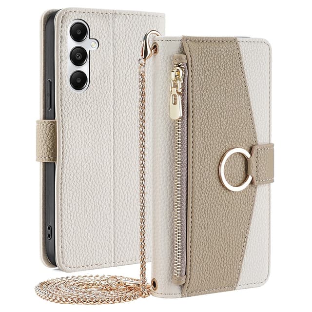 SKALO Samsung A05s 4G Litchi Makeup Mirror Flip Cover - Hvid