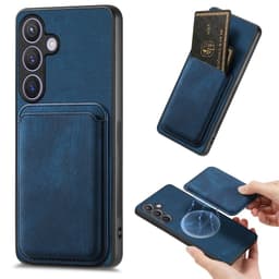 SKALO Samsung S24 PU-nahkakuori, jossa on irrotettava magneettinen lompakko - Sininen