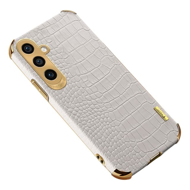 SKALO Samsung S23 FE Krokodil Guldkant Skal - Vit