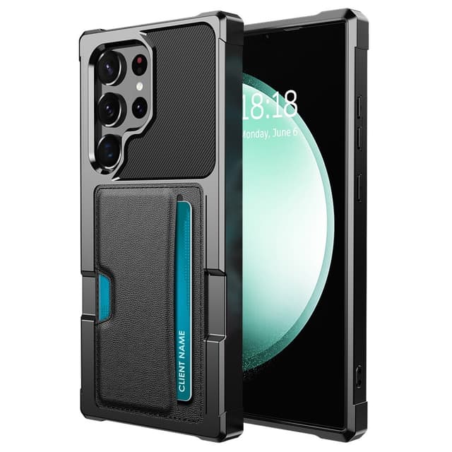 SKALO Samsung S24 Ultra Shockproof Läder Korthållare - Svart
