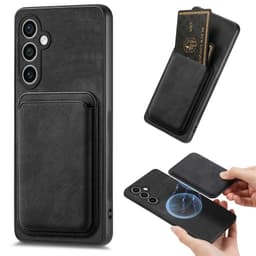 SKALO Samsung S23 FE PU-nahkakuori, jossa on irrotettava magneettinen lompakko - Musta