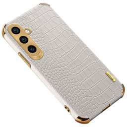 SKALO Samsung S24 Krokotiili Kultainen Reuna Kuori - Valkoinen
