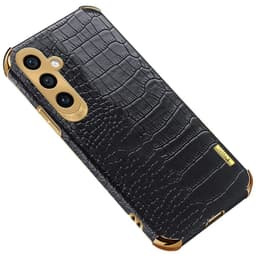 SKALO Samsung S24 Krokodil Guldkant Skal - Svart
