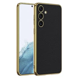 SKALO Samsung S24+ PU-Läder Guldkant Skal - Svart